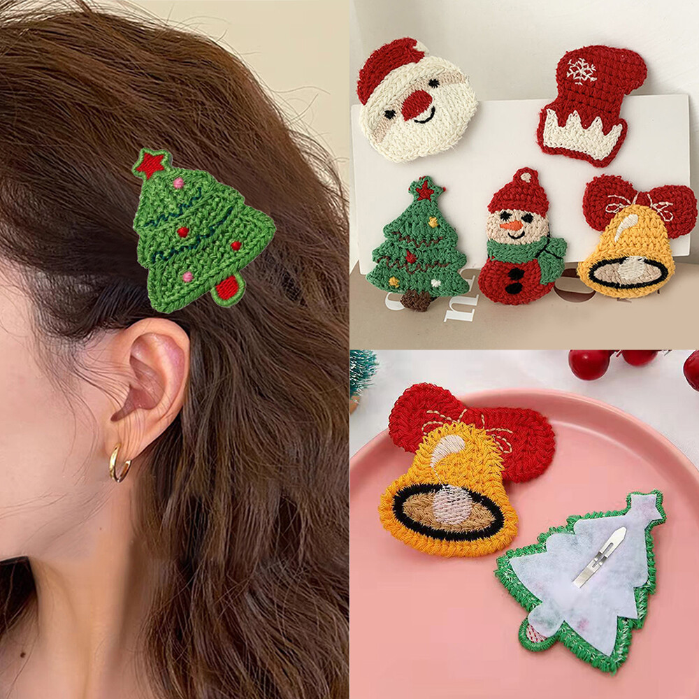 Christmas Hair Clip Deer Santa Claus Hair Accessories Knitted Hairpin Xmas DIY