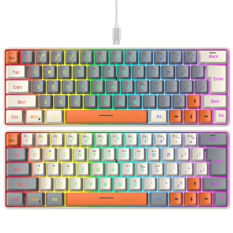 Full-Size Gaming Keyboard with LED Backlight, Quiet Multimedia 63 Keys for PC