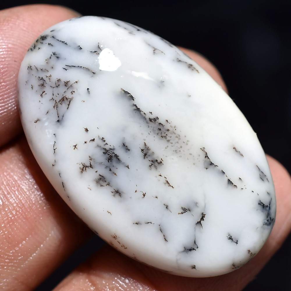 Oval Shaped Dendrite Opal Loose Gemstone, Polished Flat Back Cabochon