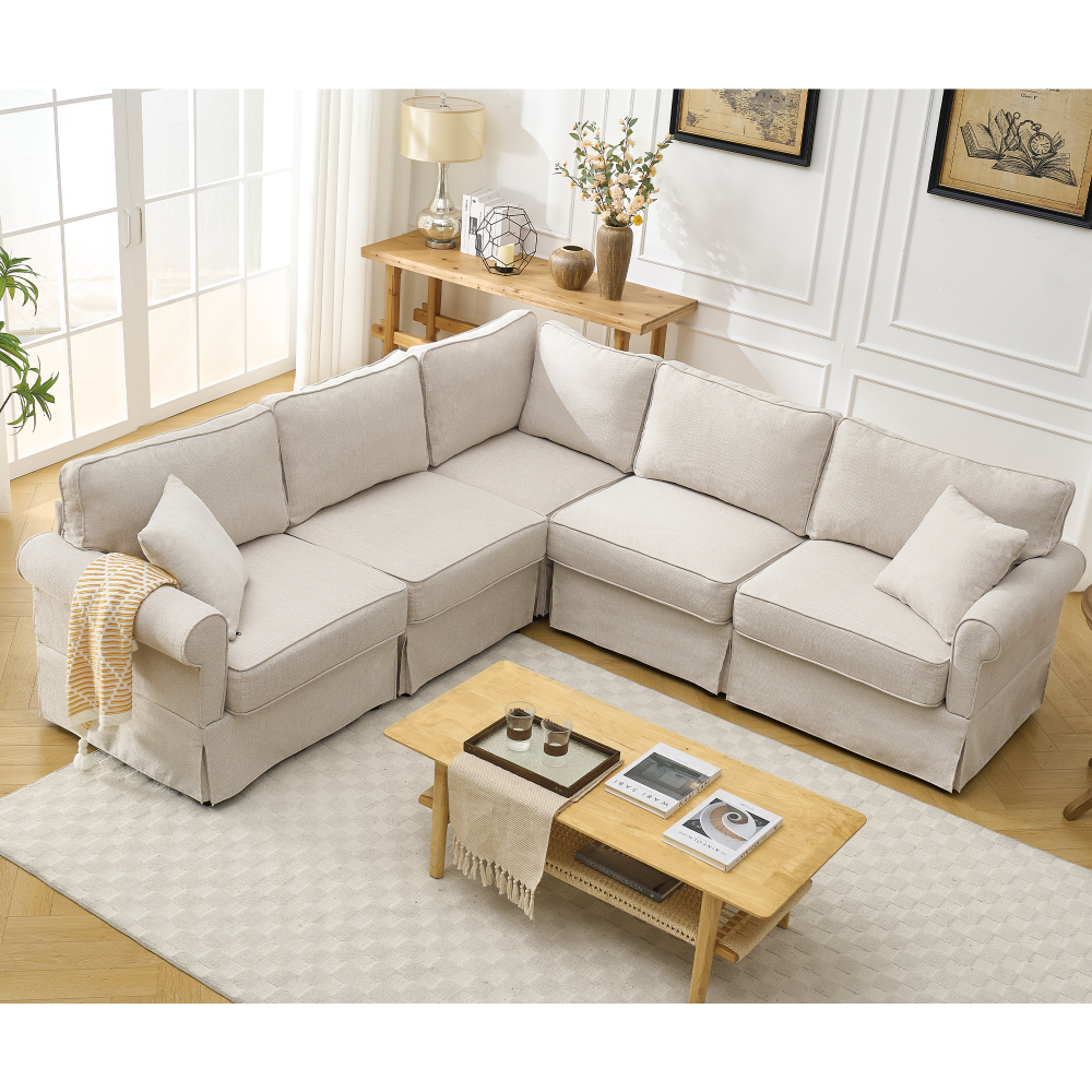 L-Shaped 5-Seat Modular Reversible Sectional Sofa Set