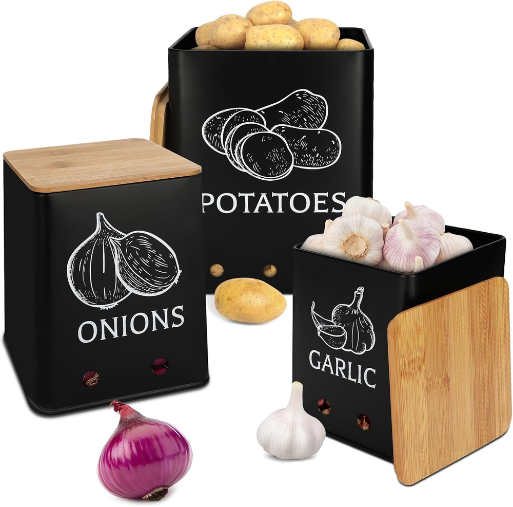 3 Pack Vegetable Storage Tins Potatoes Storage Metal Onion and Potato Storage