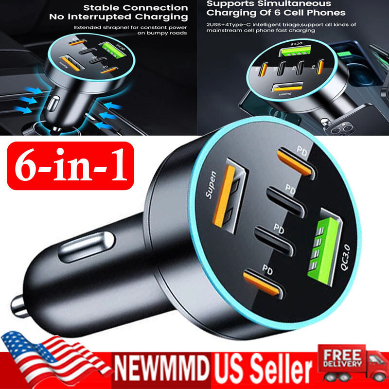 120W Fast Car Charger 4 Port Adapter & Cable For iPhone 15 Pro Max 14 Plus 13 12