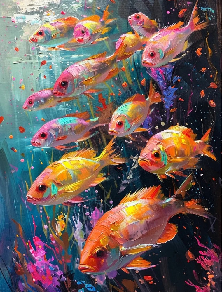 Tropical Fishes in The Sea Painting Unframed Canvas Print Australian Wall Art