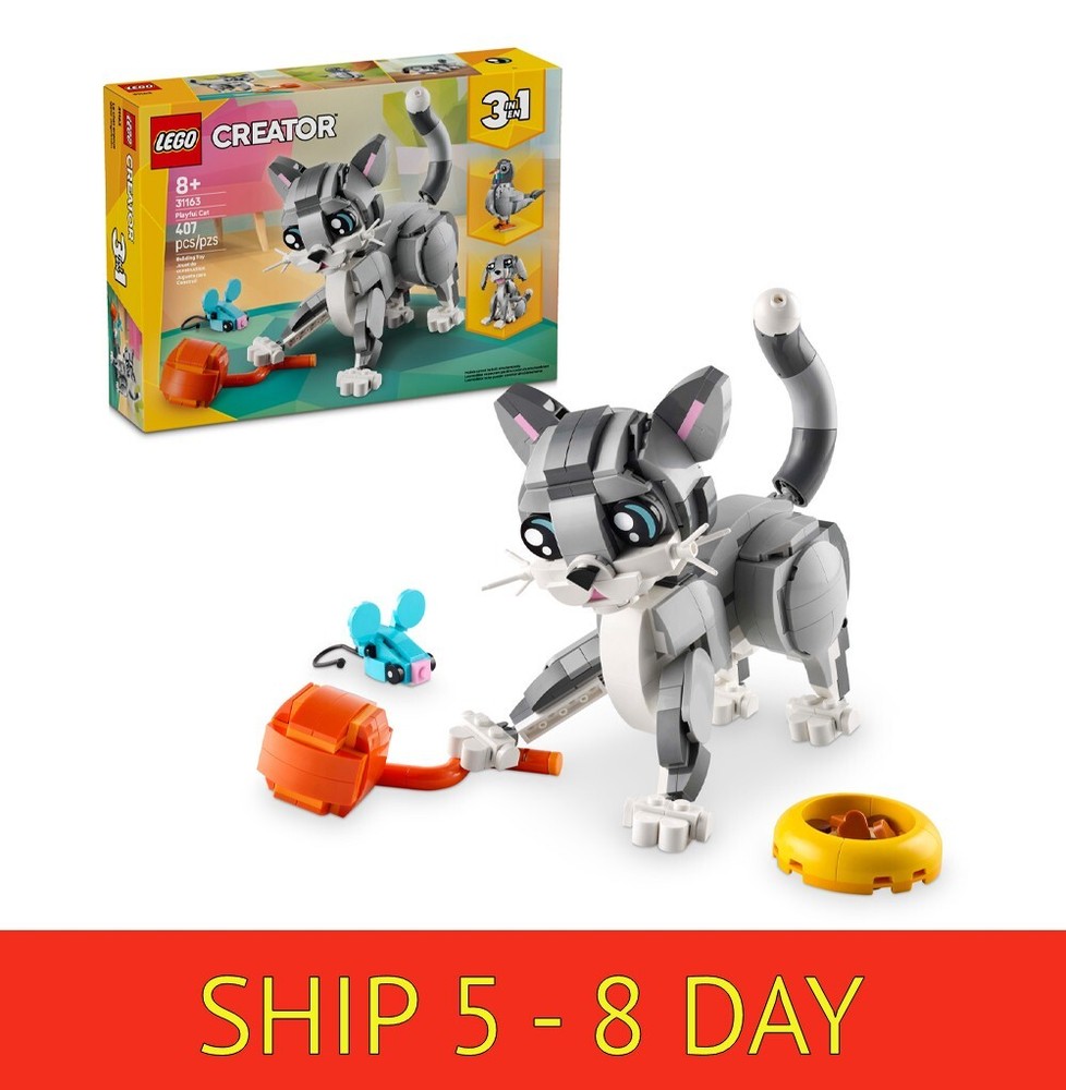 8+, 407 pcs, LEGO Creator 3 in 1 Playful Cat Building Toy with 3 Building..(w16)