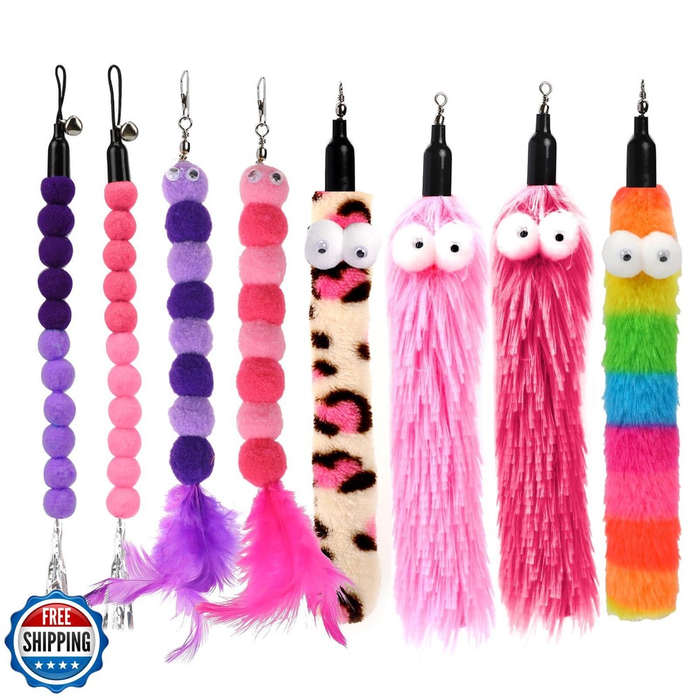 KALIONE 8-Piece Cat Worm and Wand Refill Pack for Interactive Indoor Play