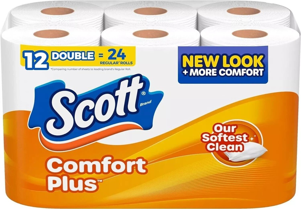 Scott ComfortPlus Toilet Paper, 12 Double Rolls, 231 Sheets per Roll, Septic-Saf