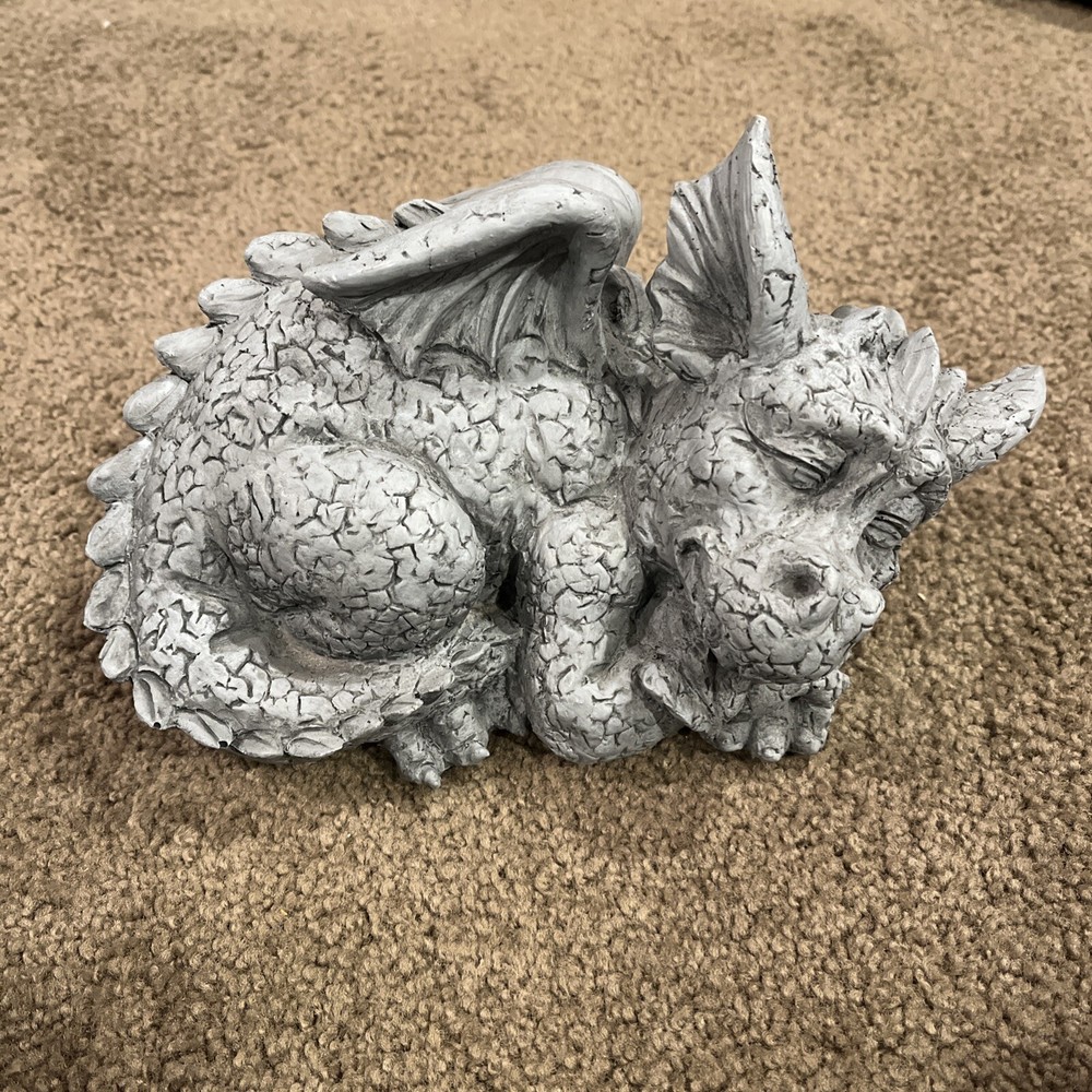 Sleeping Baby Dragon Outdoor Statue Gray Resin Garden Decoration