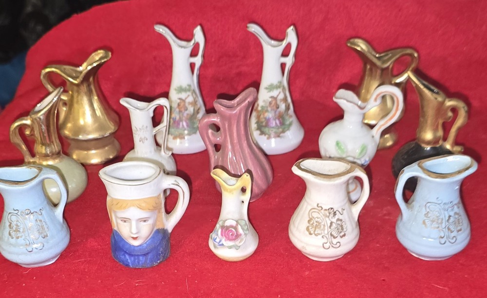 Vintage Porcelain Mini Pitchers Lot of 14 Including Occupied Japan Set