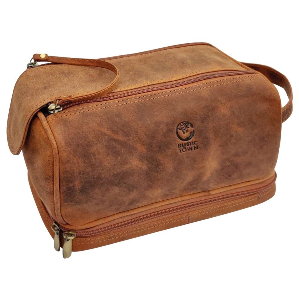 Men's Leather Toiletry Bag - Travel Shaving Dopp Kit for Bathroom & Shower Essentials