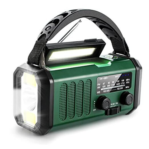 Emergency Hand Crank Radio with 10000mAh/37000mWh Battery Backup, Green