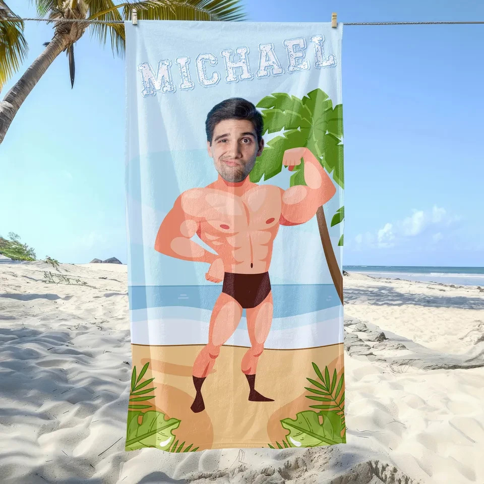 Custom Personalized Oversized Beach Towel with Swimwear Photo  -image