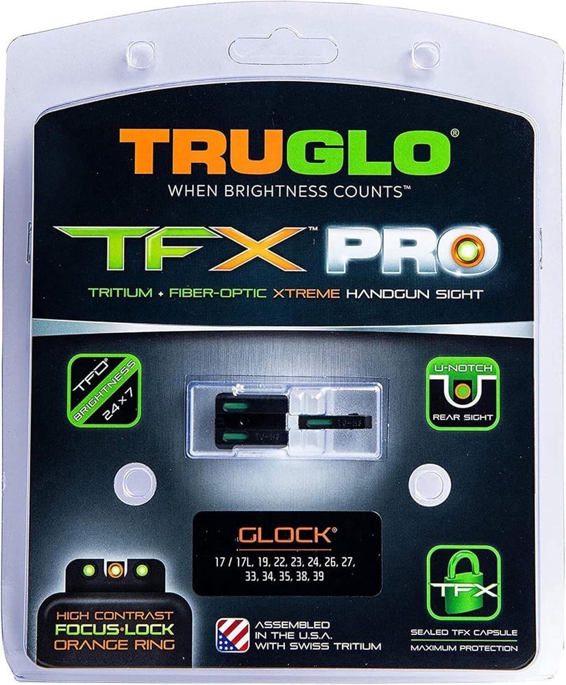 TRUGLO TFX Pro Tritium and Fiber Optic Xtreme Handgun Sights, Fits Most Glocks