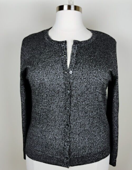 Croft & Barrow XL Marled Black White Classic Button Front Knit Cardigan