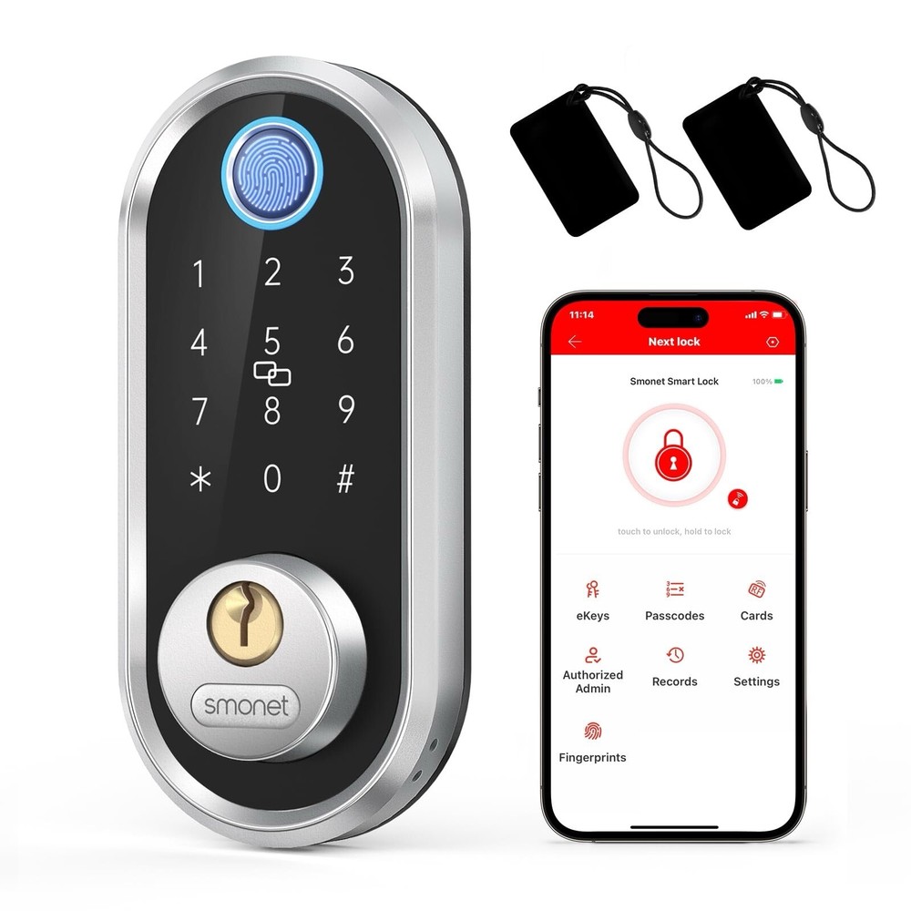 SMONET Smart Fingerprint Deadbolt with Electronic Keypad