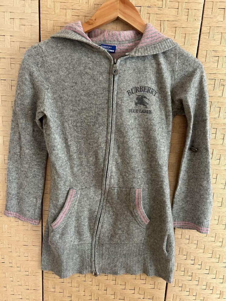 Burberry Blue Label Knit Hoodie Gray Pink Accent Size 38