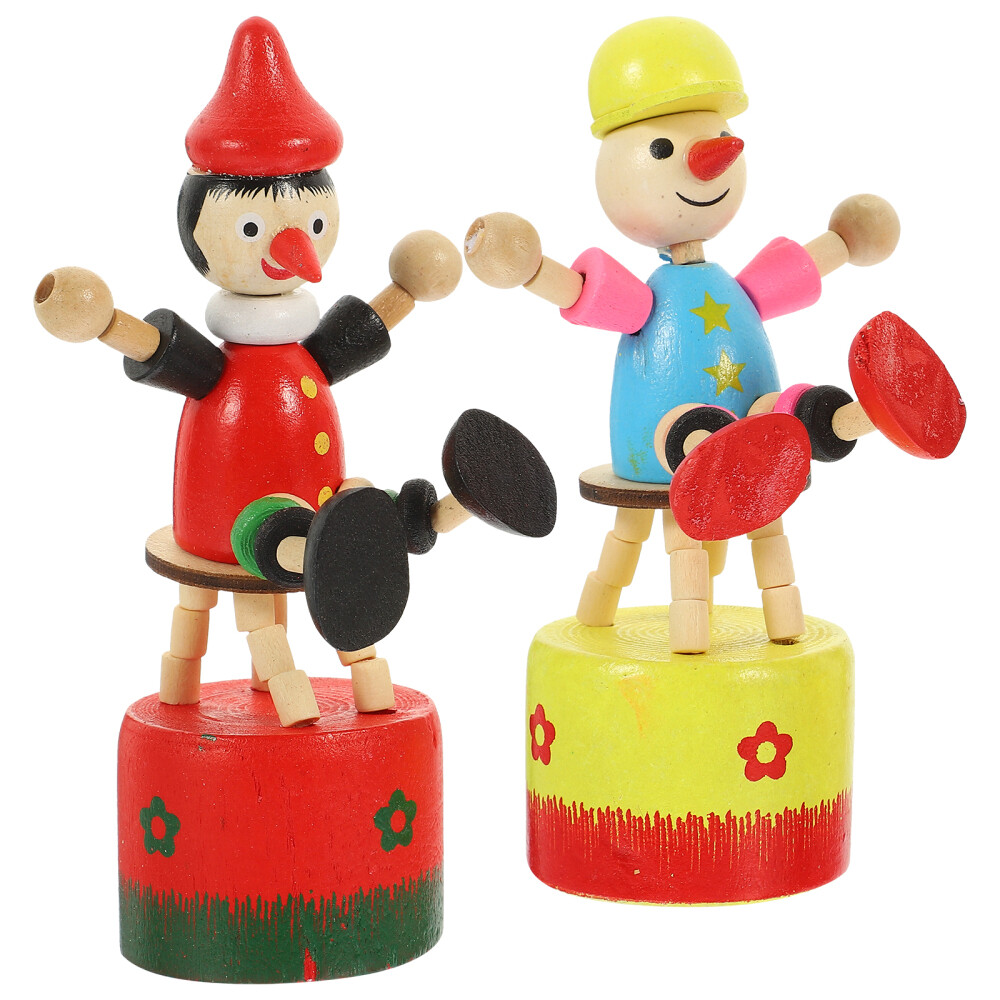 2 Pcs Puppets Clown Base Funny Gnome Wooden Ornament Preschool Baby