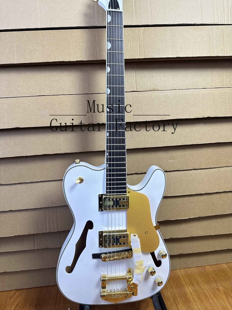 TELE White Electric Guitar Solid Body 2H Pickups Gold Pickguard Gold Hardware