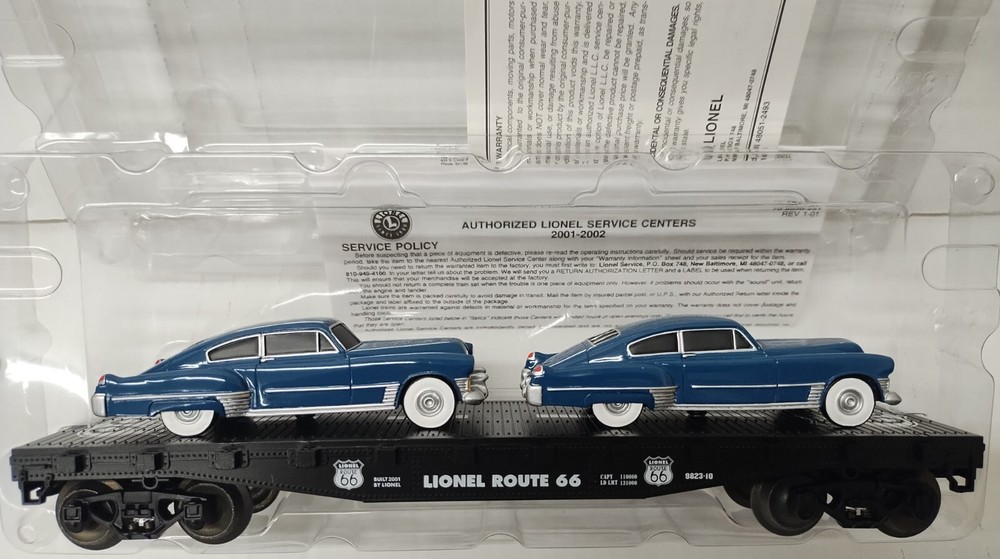 LIONEL #6-17560 FLATCAR w/ 2 ROUTE 66 sedans JM1
