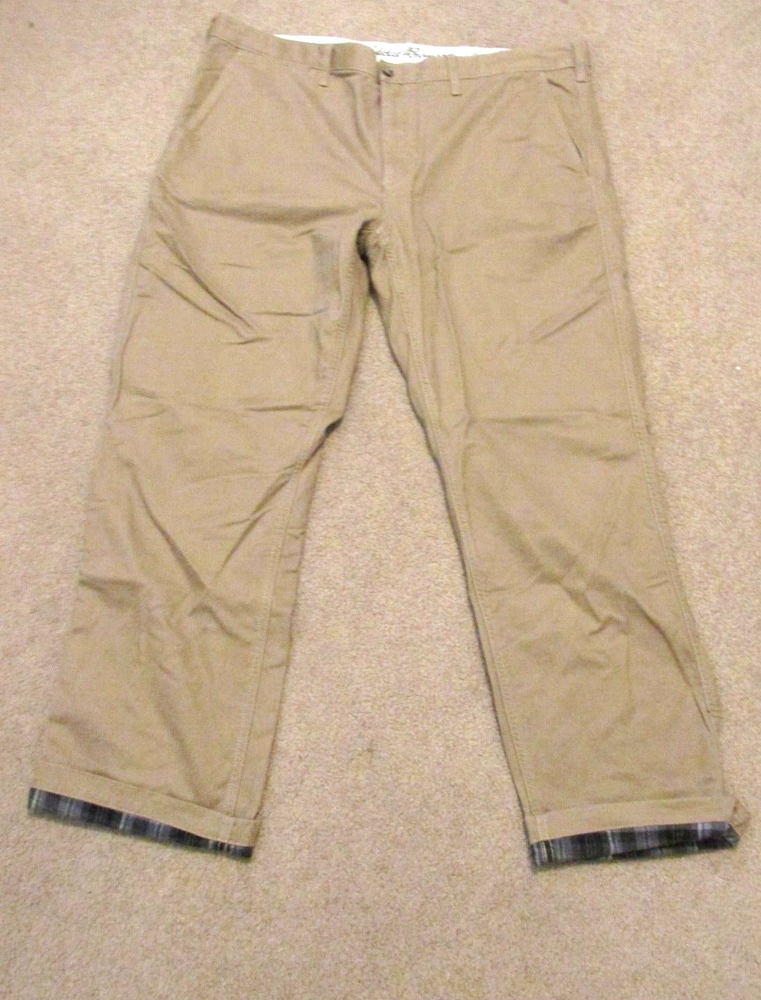 Eddie Bauer Flannel Lined Pants Mens 42-32 Classic Fit Khaki Beige NEW