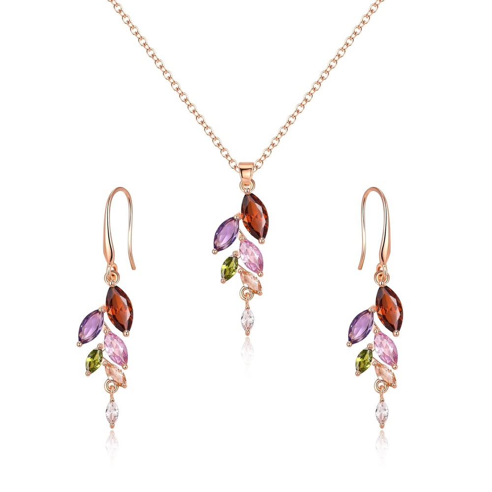 Crysdue Elegant Cubic Zirconia Wedding Jewelry Set with Necklace & Earrings