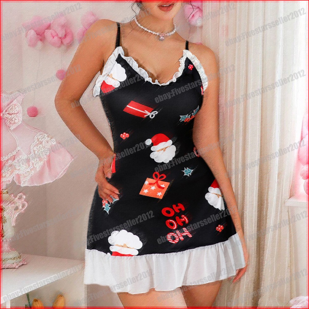 Valentine Pajama Womens Sexy Silk Satin Lingerie Babydoll Straps Underwear Dress