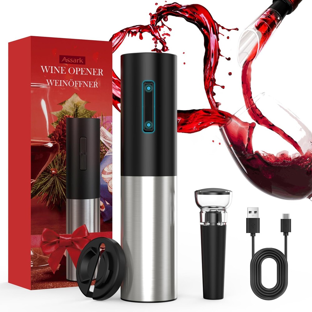 Rechargeable Electric Wine Opener – Automatic Corkscrew Bottle Opener with Foil Cutter, Cordless & Easy-to-Use for Effortless Wine Opening