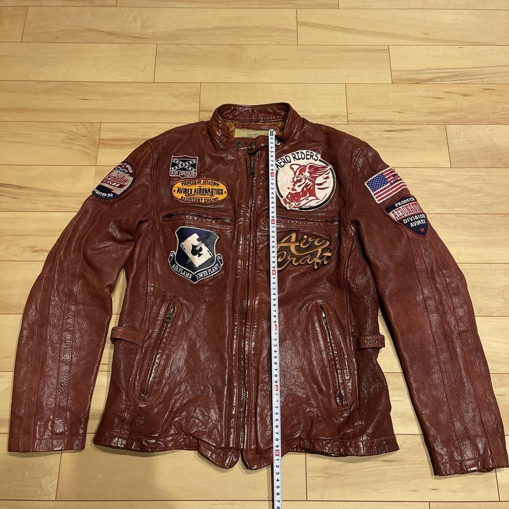 Avirex Single Riders XL Custom Leather Jacket with Patch Design
