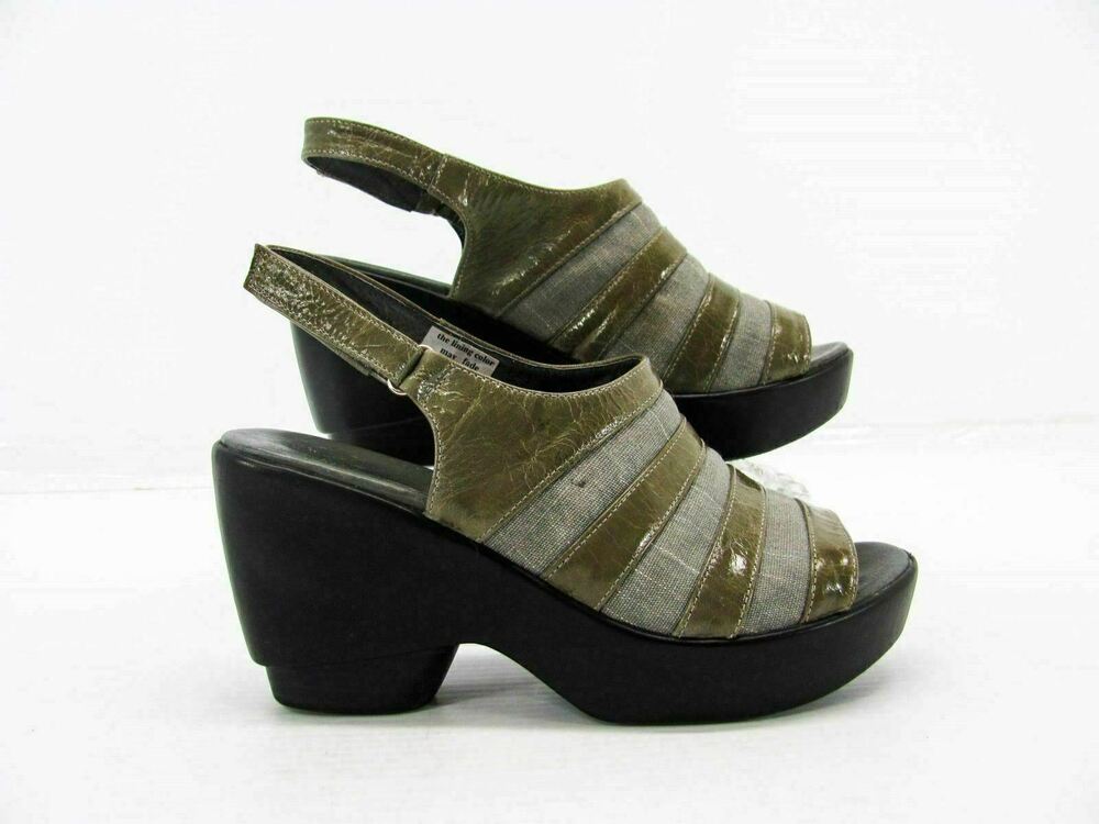 Antelope Womens Heel Shoes Size 7.5M EUR 38 Green Striped Slingback Pre Owned qp