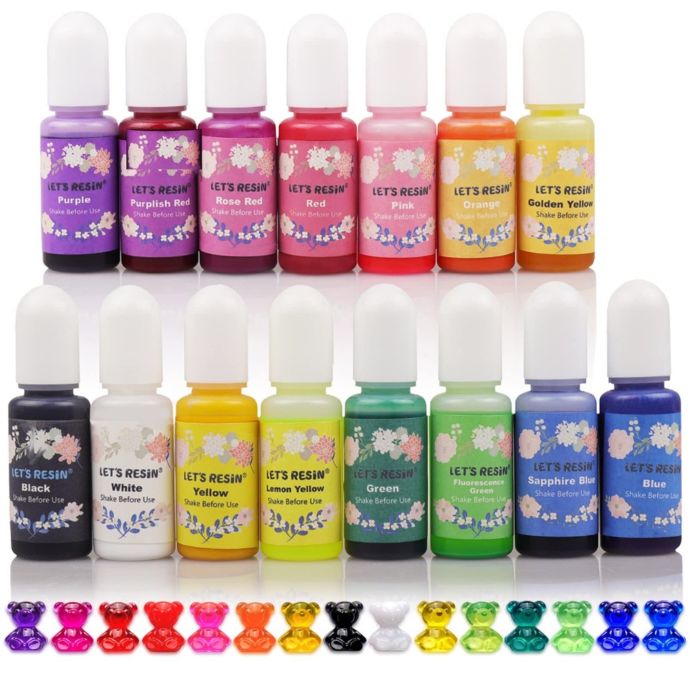 15-Color Epoxy Resin Dye Kit - 0.35oz Odorless Liquid Pigment for Molds & Crafts