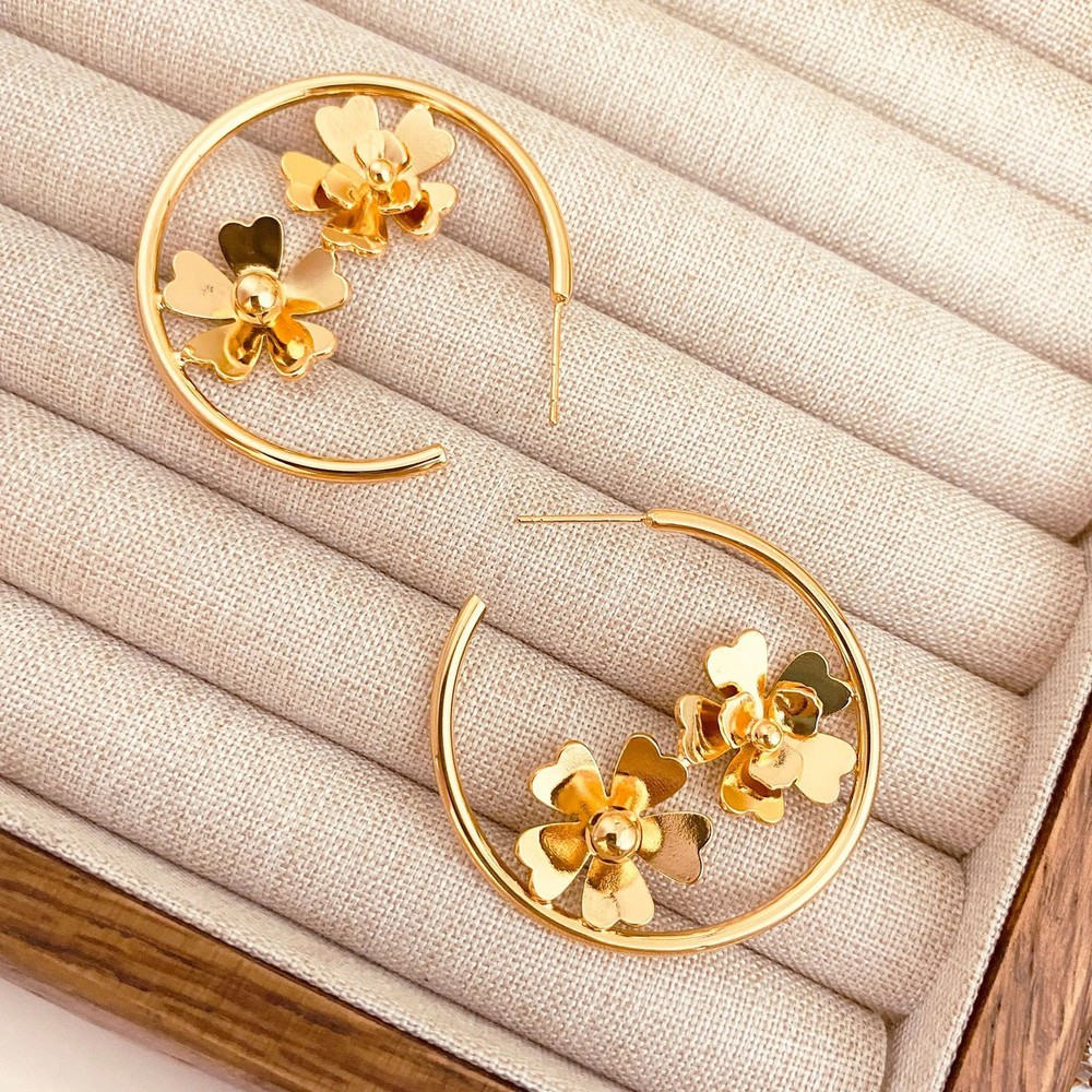 European And American Plants Flower Language Circle Geometric Earrings Design Se