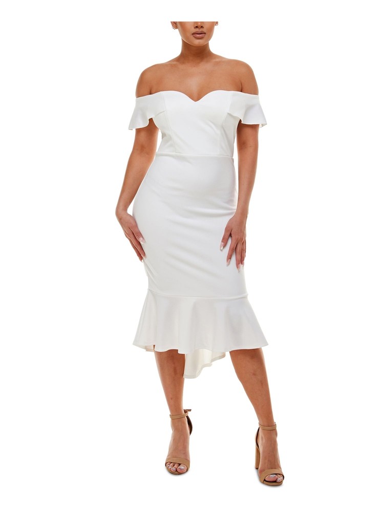 EMERALD SUNDAE Womens Ivory Flutter Sleeve Party Body Con Dress Juniors M