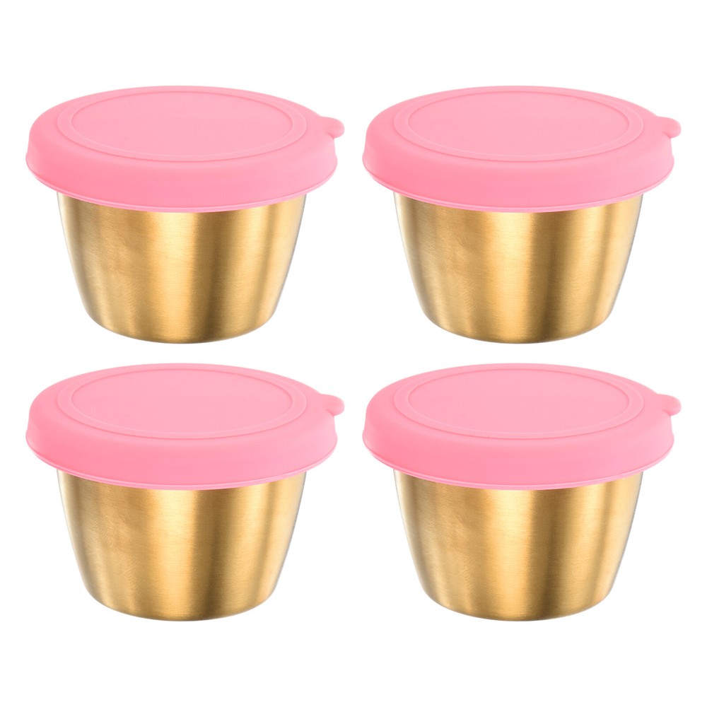 4-Pack 2.4oz Pink Condiment Cups with Lids for Salad Dressing