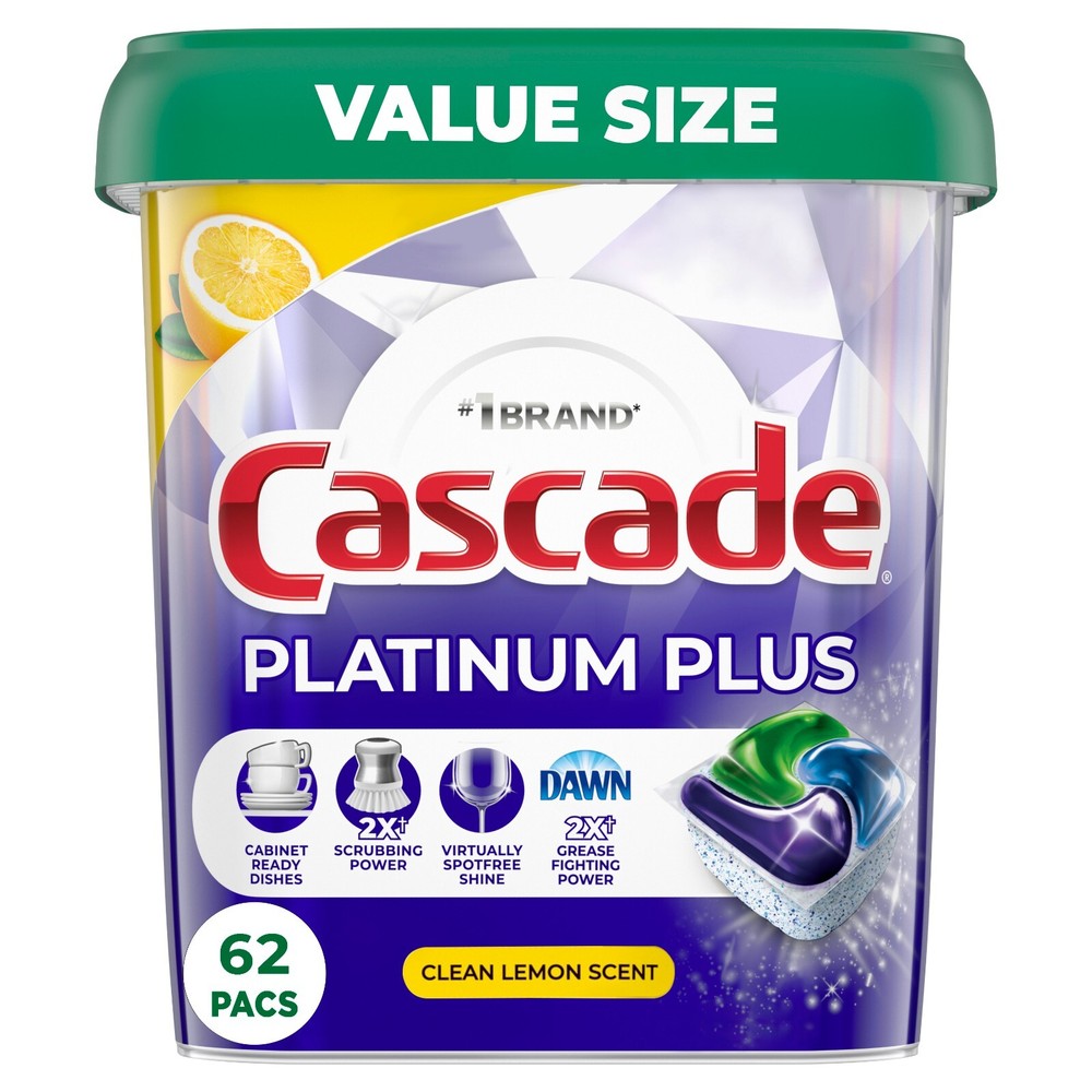 Cascade Platinum Plus Dishwasher Pods, Dish Detergent ActionPacs, Clean Lemon, 6