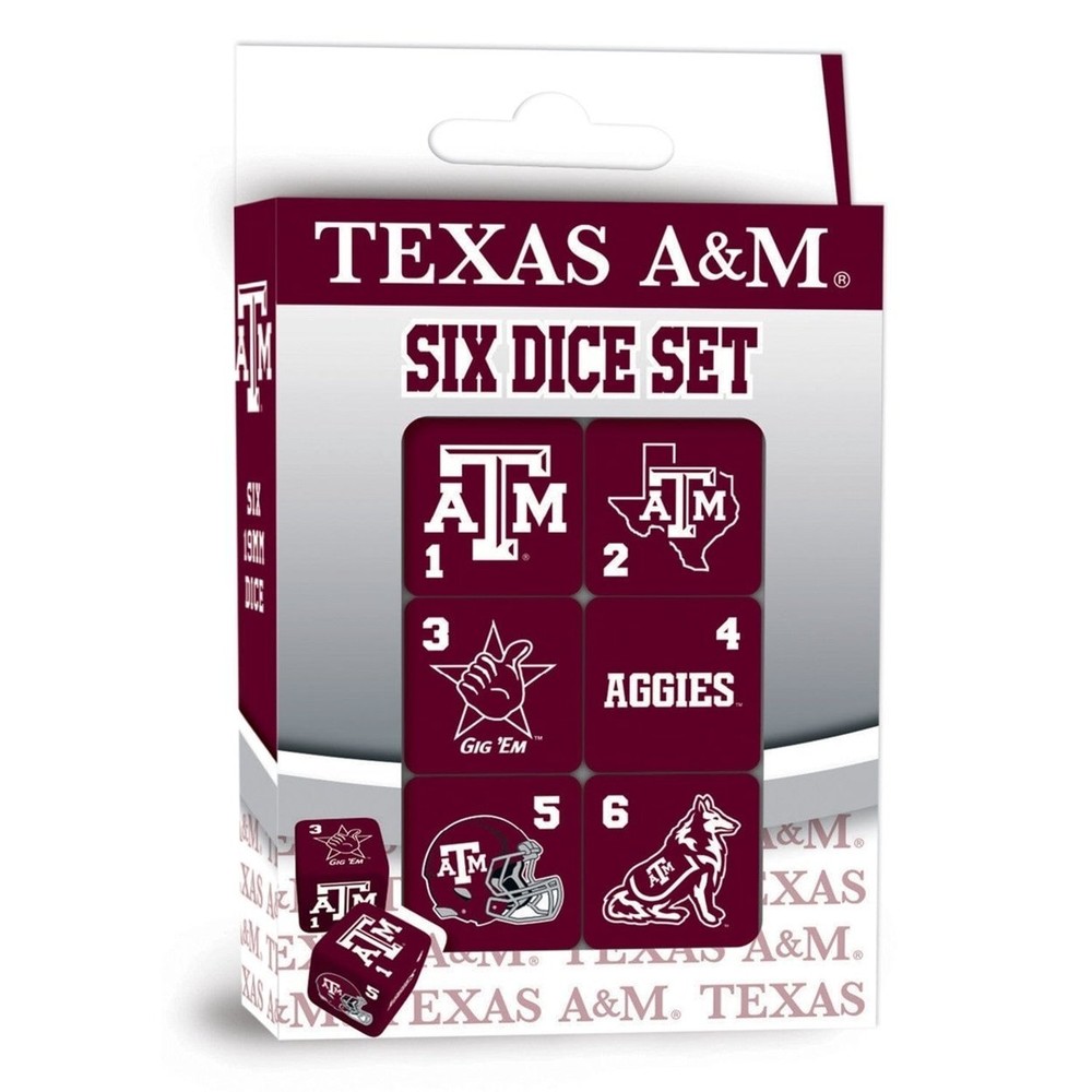Texas Aandm Dice Set 19Mm 6-Piece D6 Gaming Dice With Aggies Logo Colors