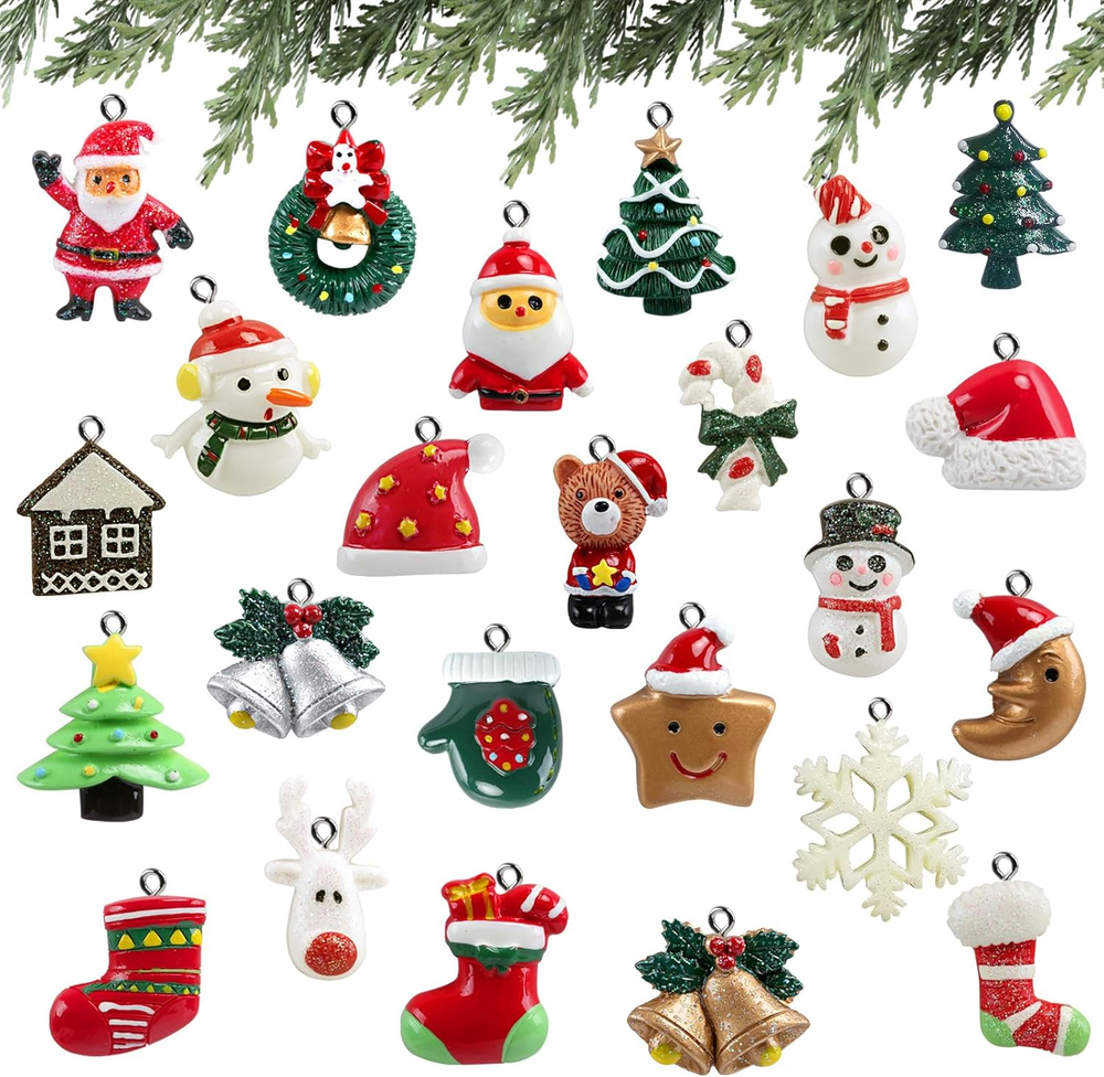 24PCS Mini Christmas Ornaments Christmas Tree Decoration Resin Design with Santa