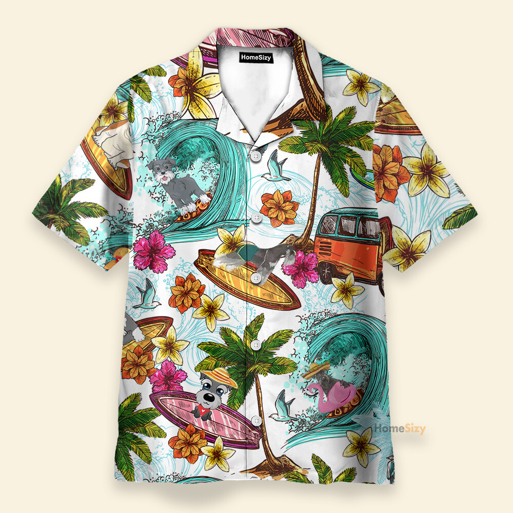Surf in Style with Miniature Schnauzer Hawaiian Shirt and Beach Shorts for a Fun Summer Look
