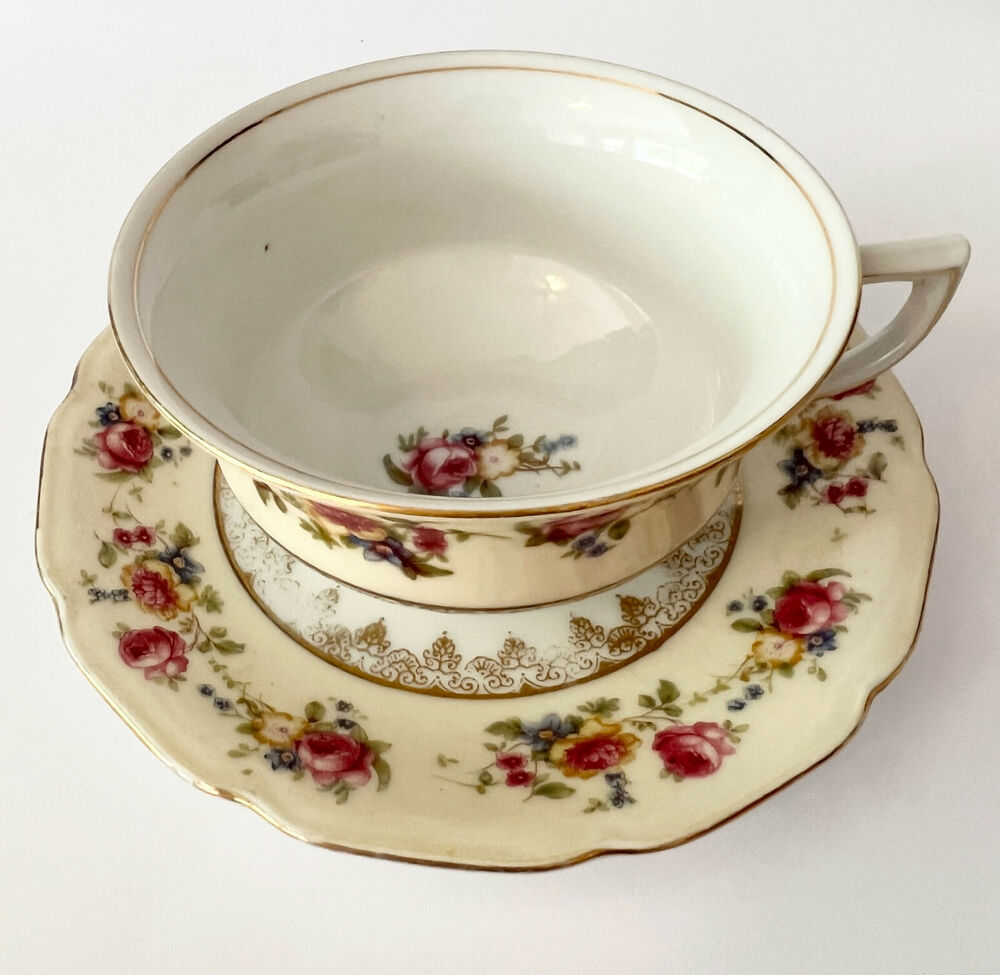 Vintage Gold Castle Tea Cup and Saucer Set Made in Japan Floral Gold