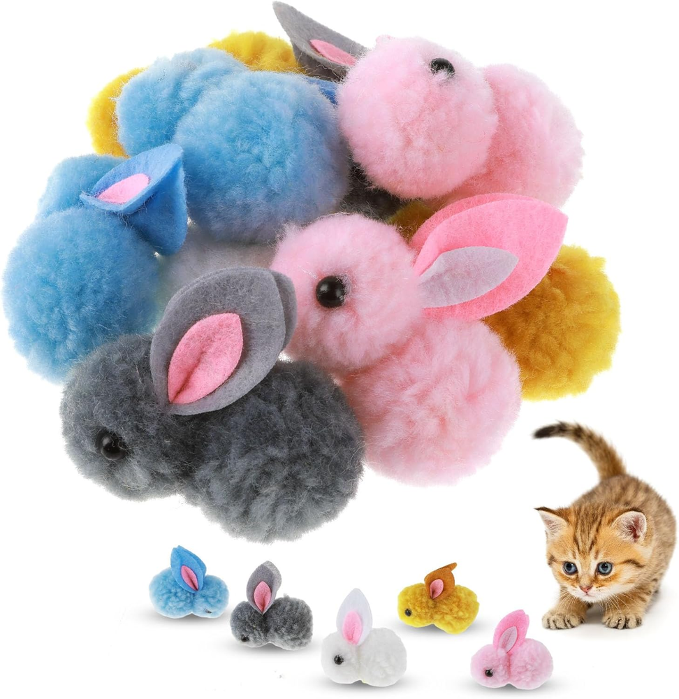 10Pcs Plush Toy Balls, Cute Bunny Shape Kitten Pompom Soft 5.5Cm/2.16In Puff Bal