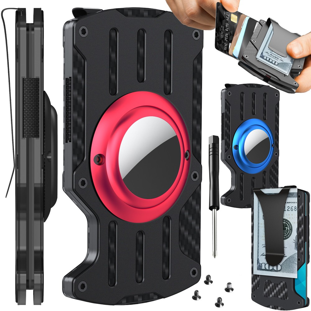 Mens Metal Wallet Ultra Slim Front Pocket Purse with Airtag Holder Safe RFID USA