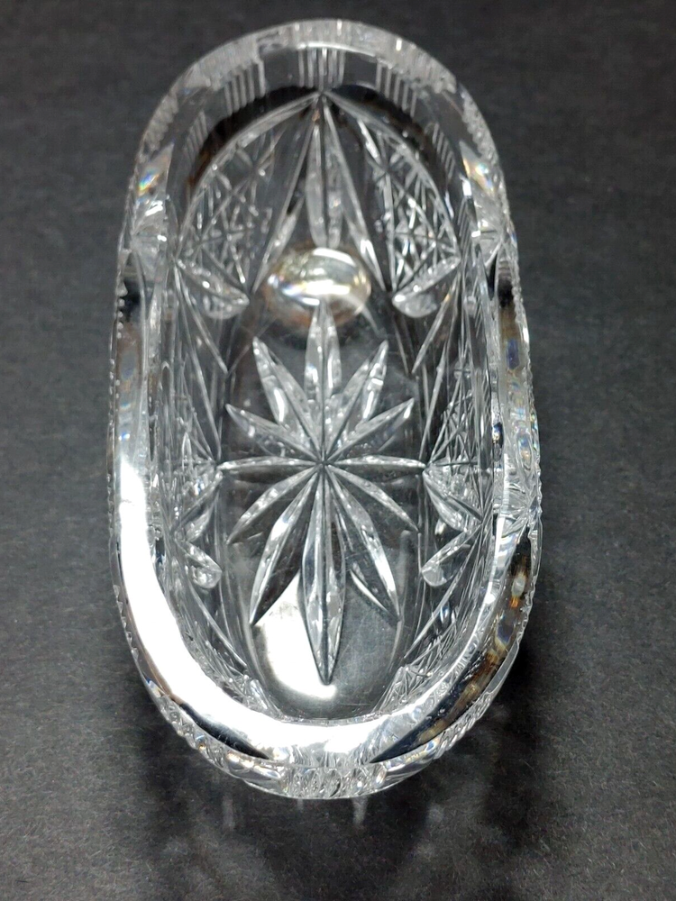 ABP Brilliant Hand Cut Crystal Relish Dish 5-1/4 Inch Diamond Point Star Cut