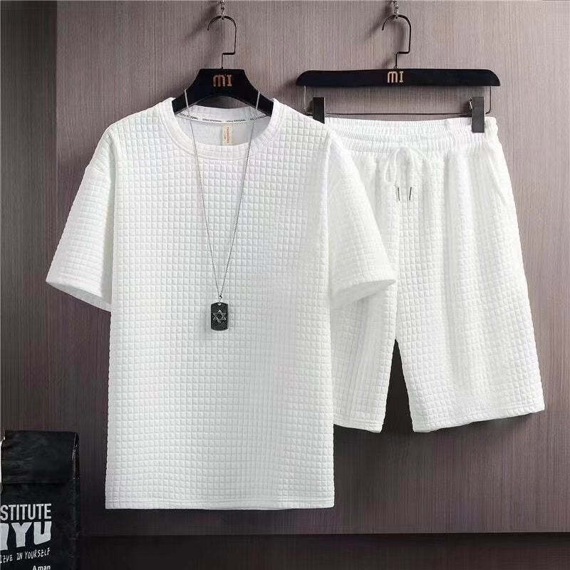 Summer Half Sleeves T-shirt Shorts New Two-piece Suit Casual Simple Men's Clothi