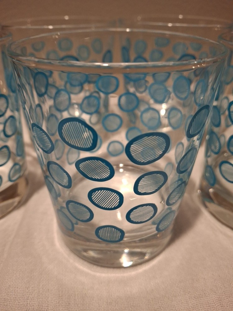 Set of 5 IKEA Turquoise Aqua Dot Lowball Cocktail Tumbler Glasses Retro Style