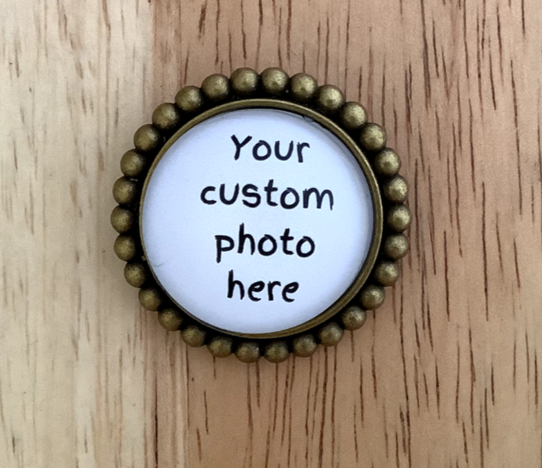 Bronze Custom Photo Lapel Pin, 25MM Custom Lapel Pin, Bronze Memorial Lapel Pin