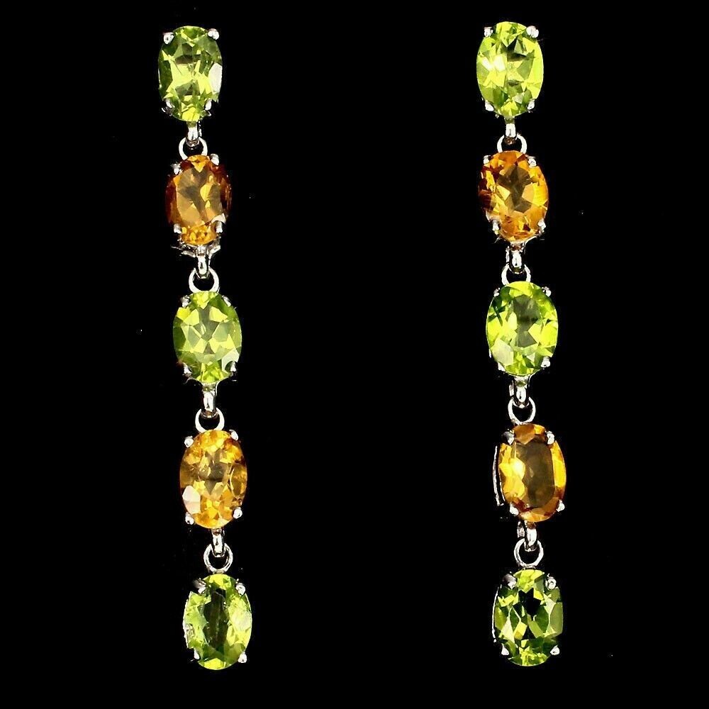 Silver Earrings with Genuine Citrine and Peridot in Solid Sterling Silver