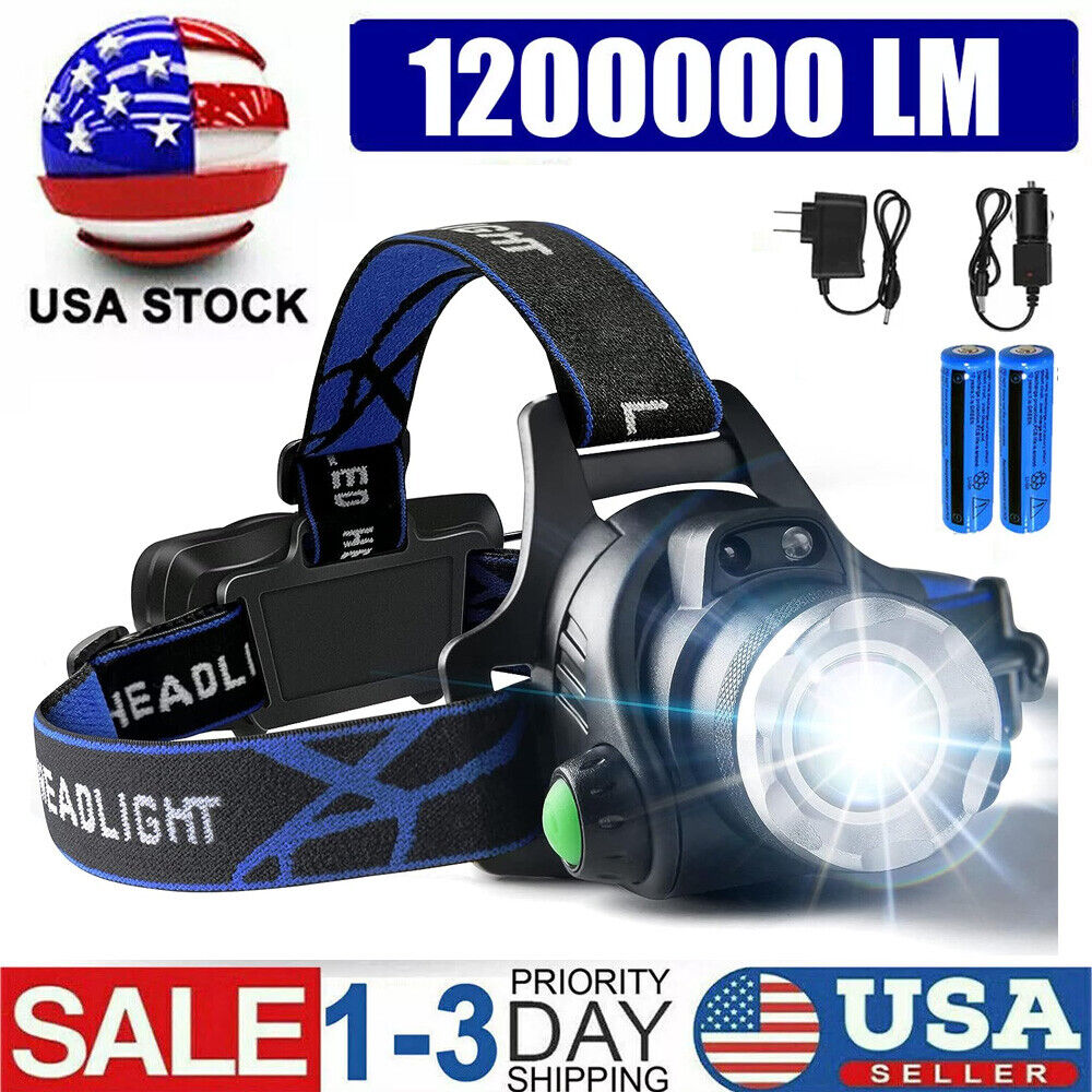 1200000lm Super Bright LED Headlamp USB Rechargeable Headlight Flashlight Torch