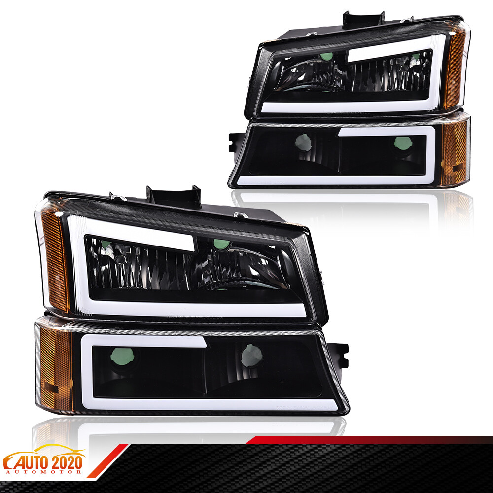 Black Housing LED DRL Amber Corner Headlights Lamp Fit For 03-07 Chevy Silverado