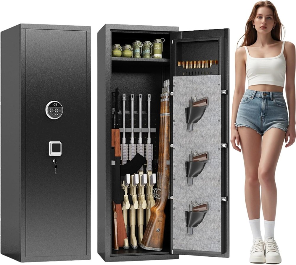 Biometric Gun Safe for 10-15 Rifles & Pistols with Quick Access for Home Protection