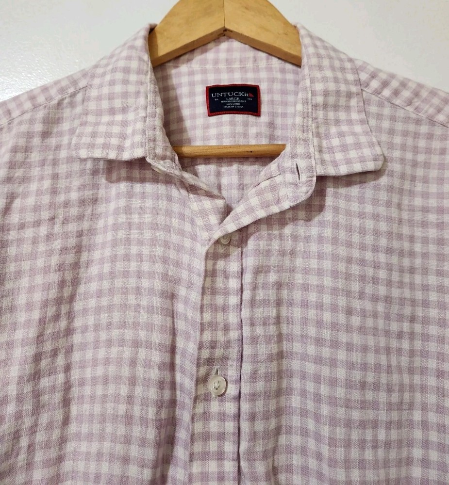 Untuckit Shirt Mens L Attilio Wrinkle Resist 100% Linen Button-Up Beach Camp