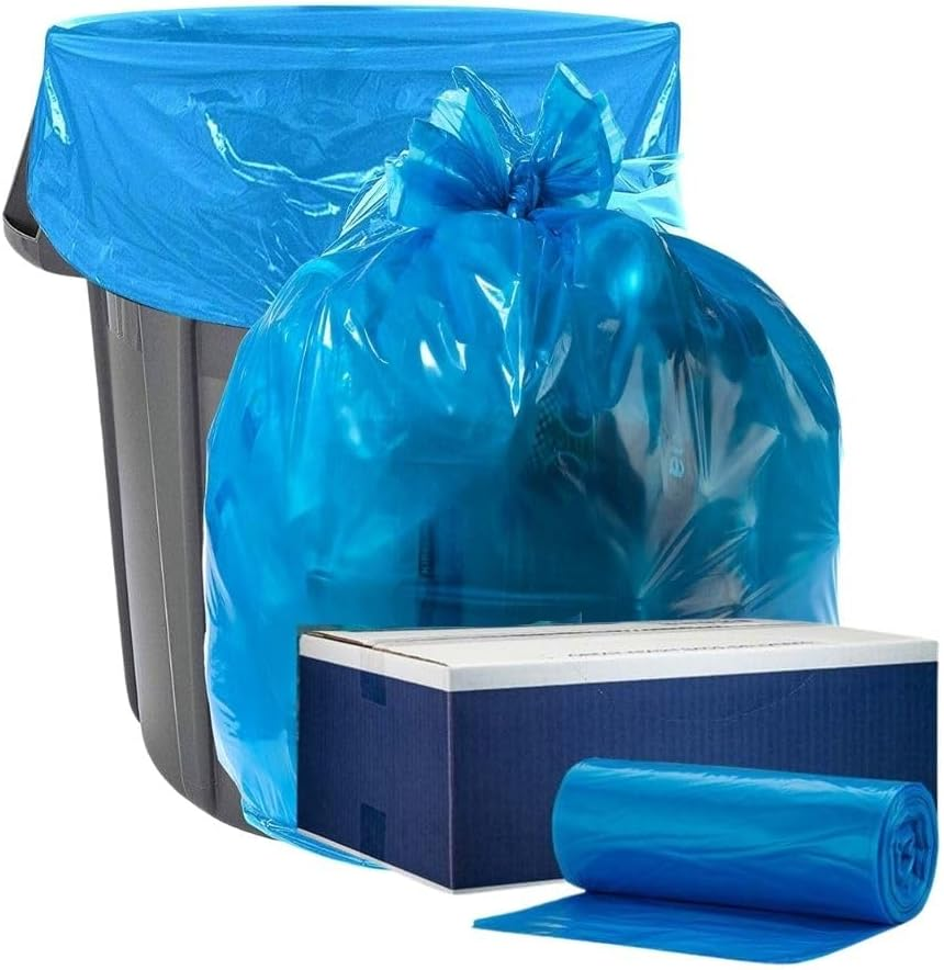12-16 Gallon Recycling Bags │ 1.2 Mil │ Blue Garbage Can Liners with Logo │ 24