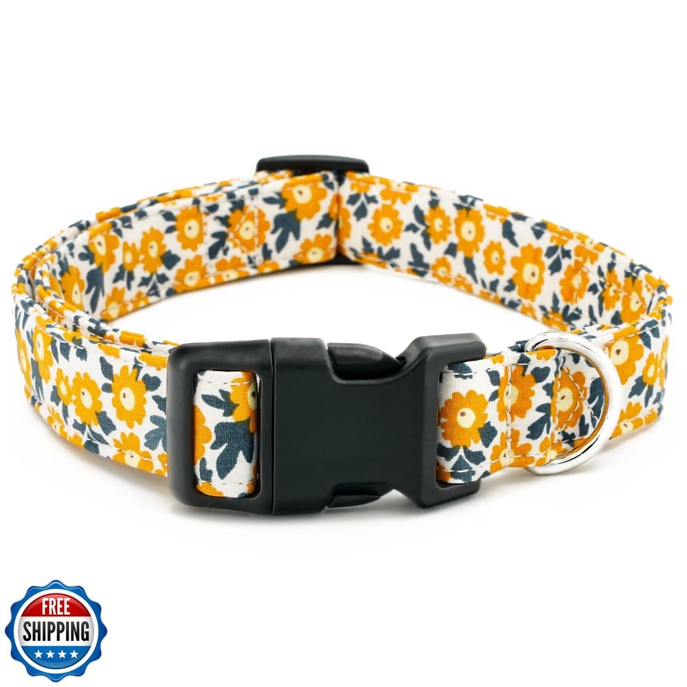 Tunkoo Adjustable Yellow Flower Dog Collar for Pride Month LGBT Pet Accessory
